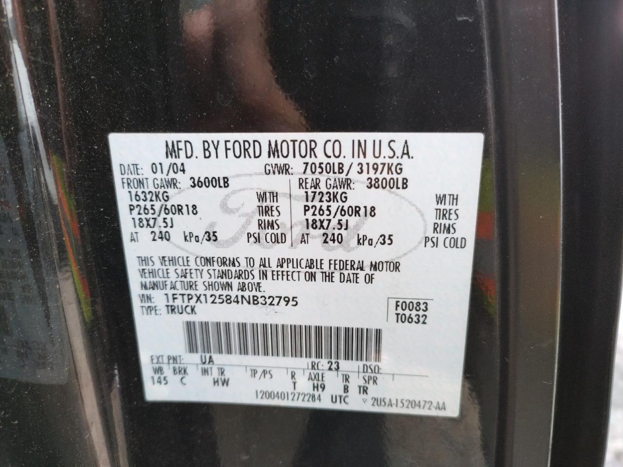 Photo 10 from auction – 2004 FORD F-150 with VIN 1FTPX12584NB32795