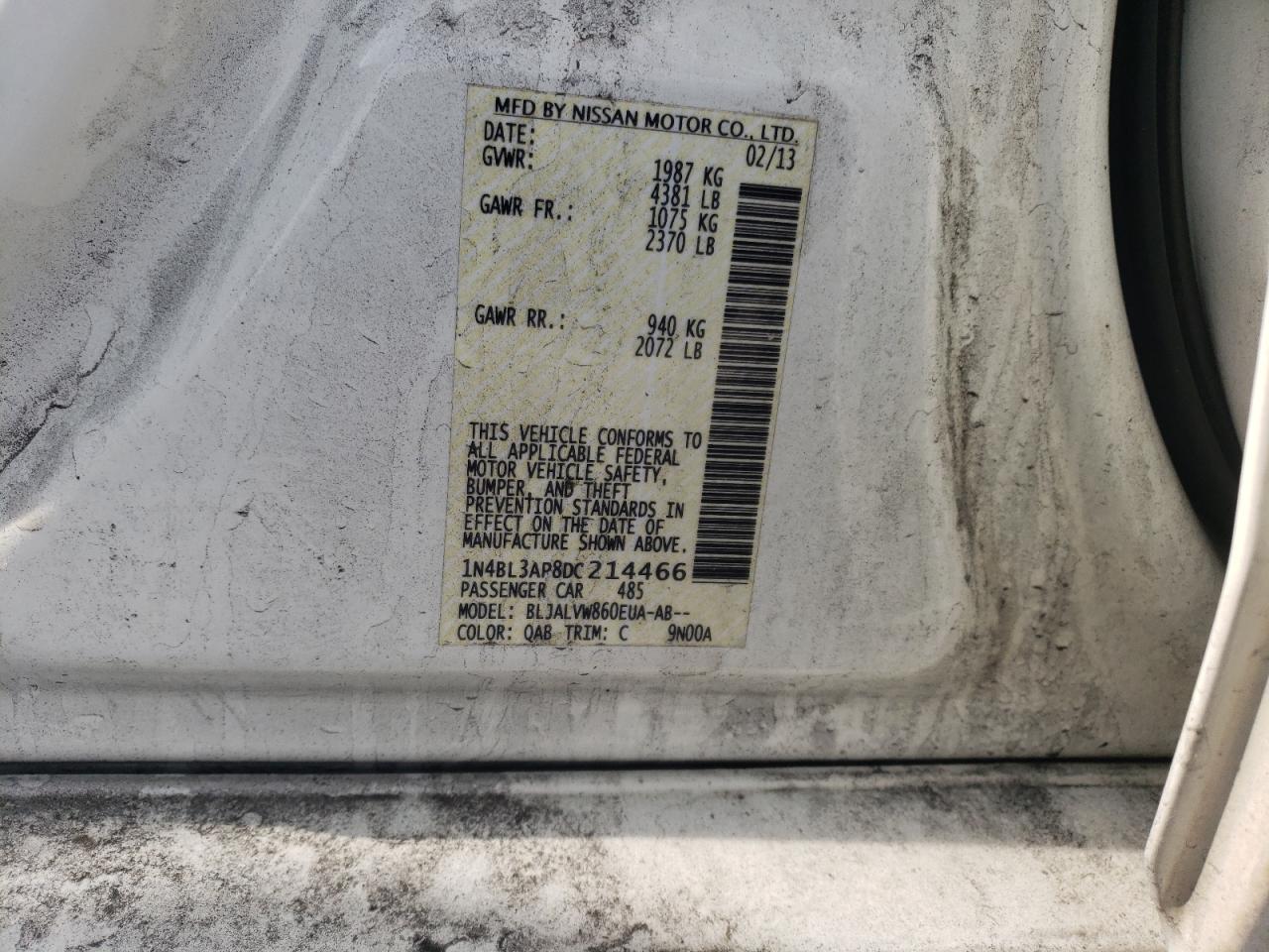 Photo 10 from auction – 2013 NISSAN ALTIMA 3.5 with VIN 1N4BL3AP8DC214466