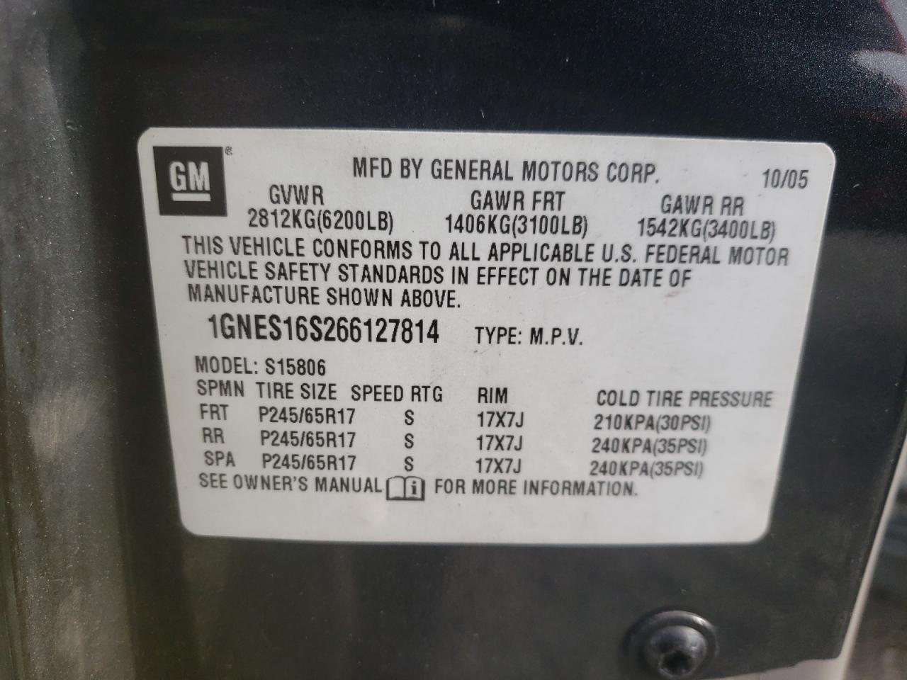 Photo 10 from auction – 2006 CHEVROLET TRAILBLAZE with VIN 1GNES16S266127814