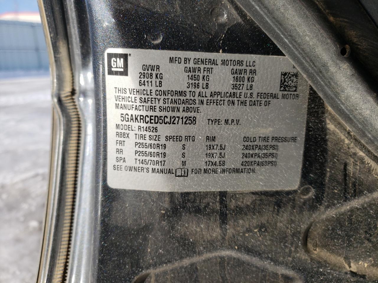 Photo 10 from auction – 2012 BUICK ENCLAVE with VIN 5GAKRCED5CJ271258