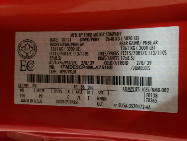 Photo 10 from auction – 2021 FORD BRONCO BAS with VIN 1FMDE5CP4MLA75180
