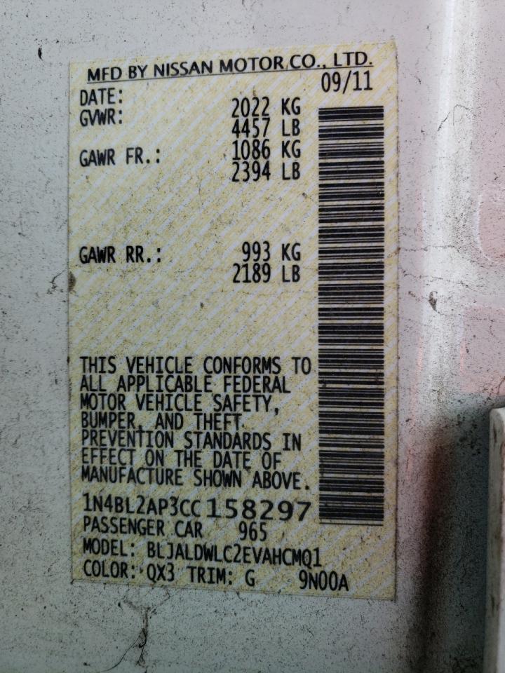 Photo 10 from auction – 2012 NISSAN ALTIMA SR with VIN 1N4BL2AP3CC158297