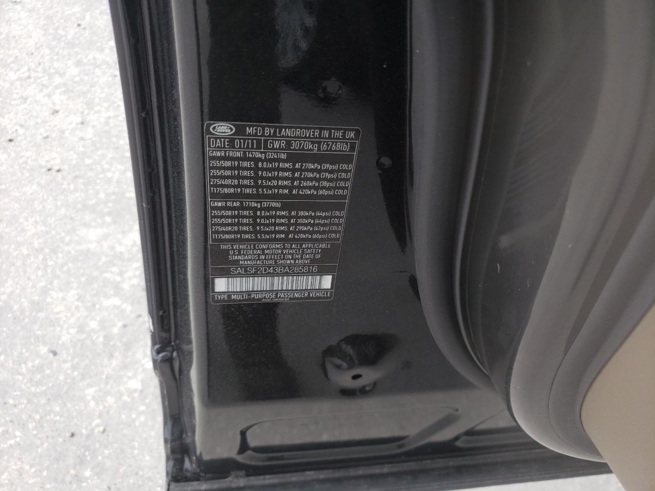 Photo 10 from auction – 2011 LAND ROVER RANGE ROVE with VIN SALSF2D43BA285816