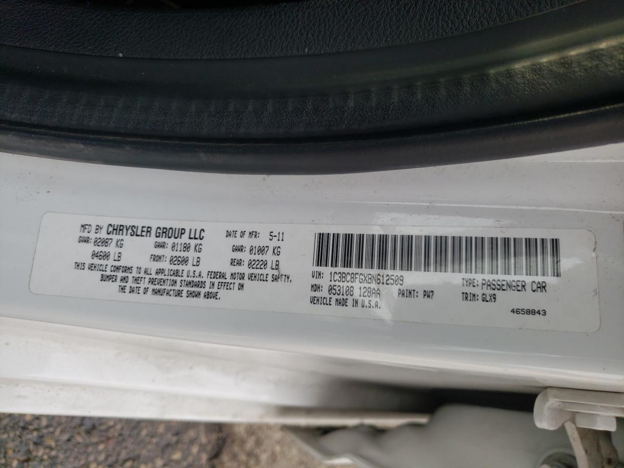 Photo 10 from auction – 2011 CHRYSLER 200 S with VIN 1C3BC8FGXBN612509