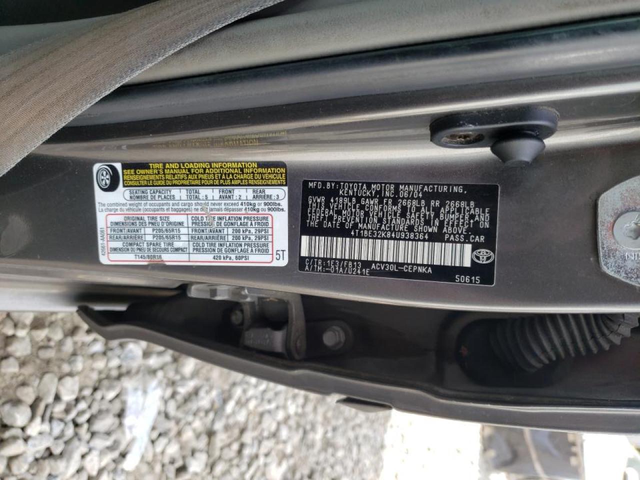 Photo 10 from auction – 2004 TOYOTA CAMRY LE with VIN 4T1BE32K84U938364