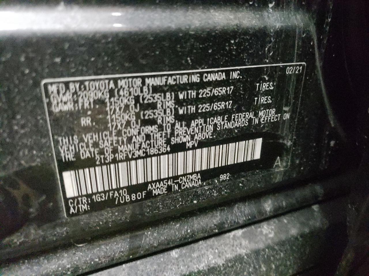 Photo 10 from auction – 2021 TOYOTA RAV4 XLE with VIN 2T3P1RFV3MC186364