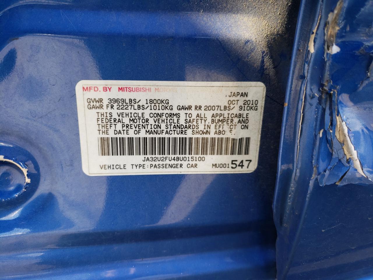 Photo 10 from auction – 2011 MITSUBISHI LANCER ES/ with VIN JA32U2FU4BU015100