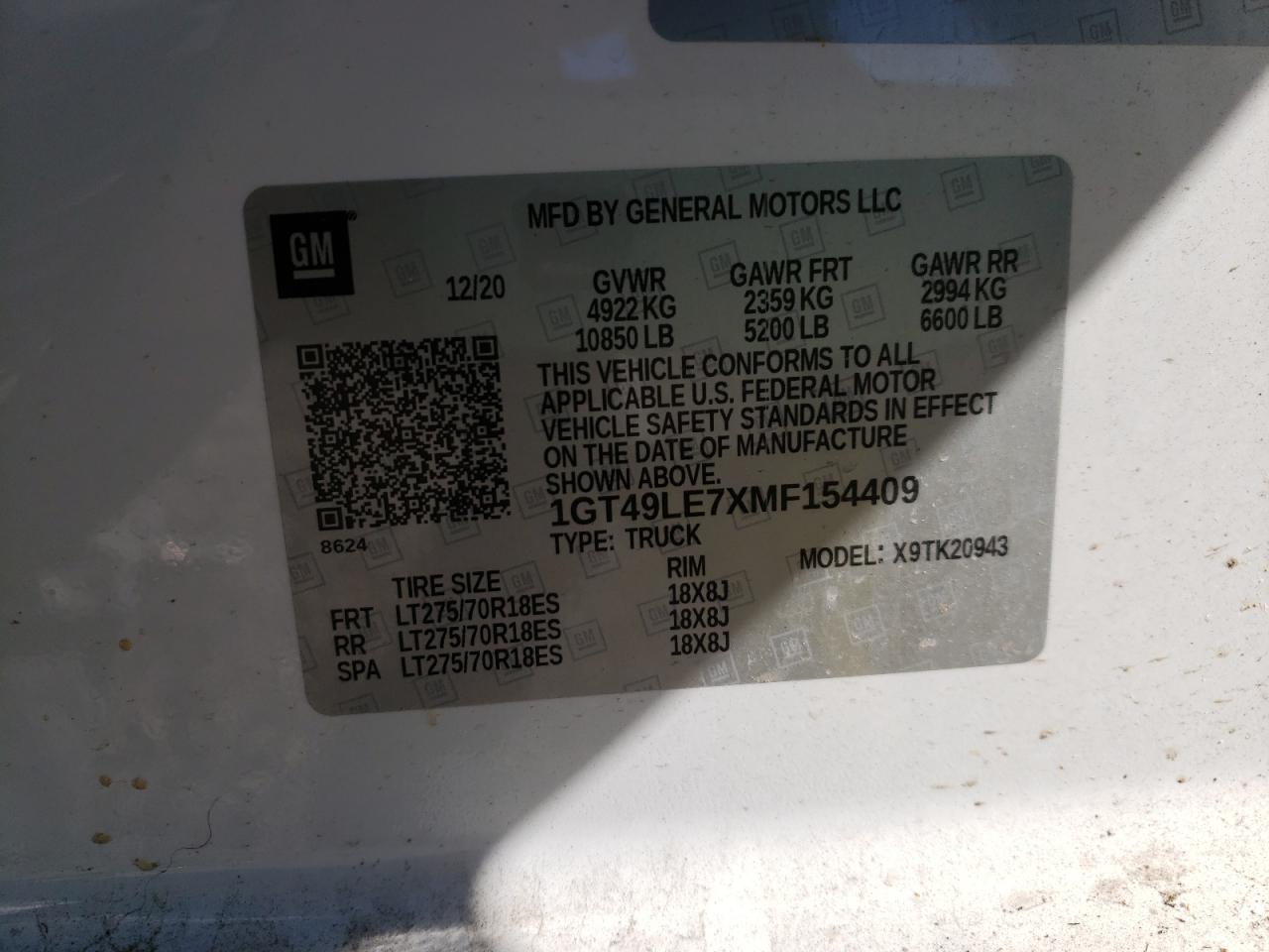 Photo 10 from auction – 2021 GMC SIERRA K25 with VIN 1GT49LE7XMF154409
