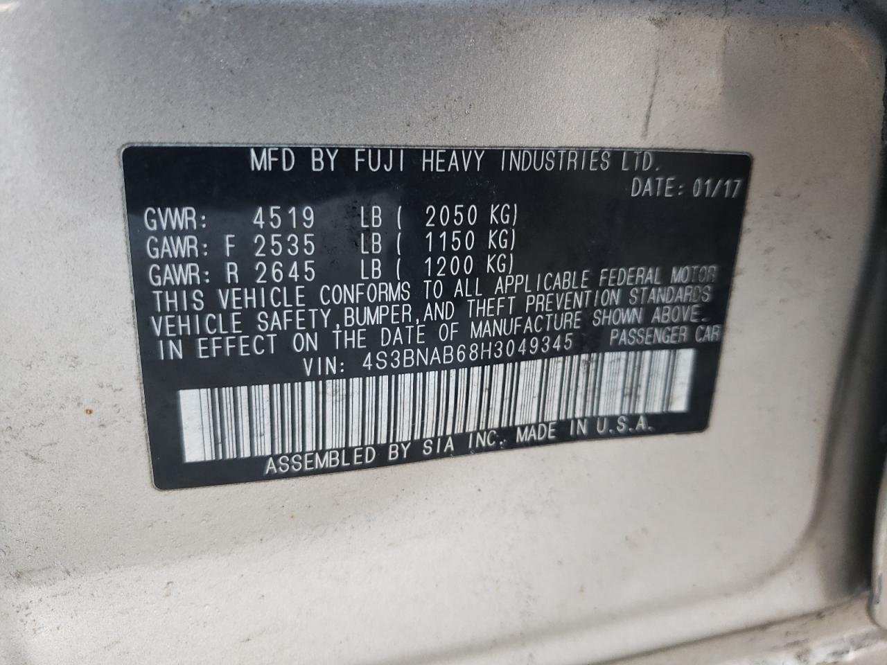 Фото 10 с аукциона – 2017 SUBARU LEGACY с VIN 4S3BNAB68H3049345