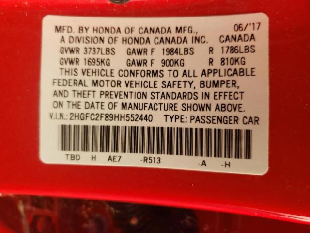 Photo 10 from auction – 2017 HONDA CIVIC EX with VIN 2HGFC2F89HH552440