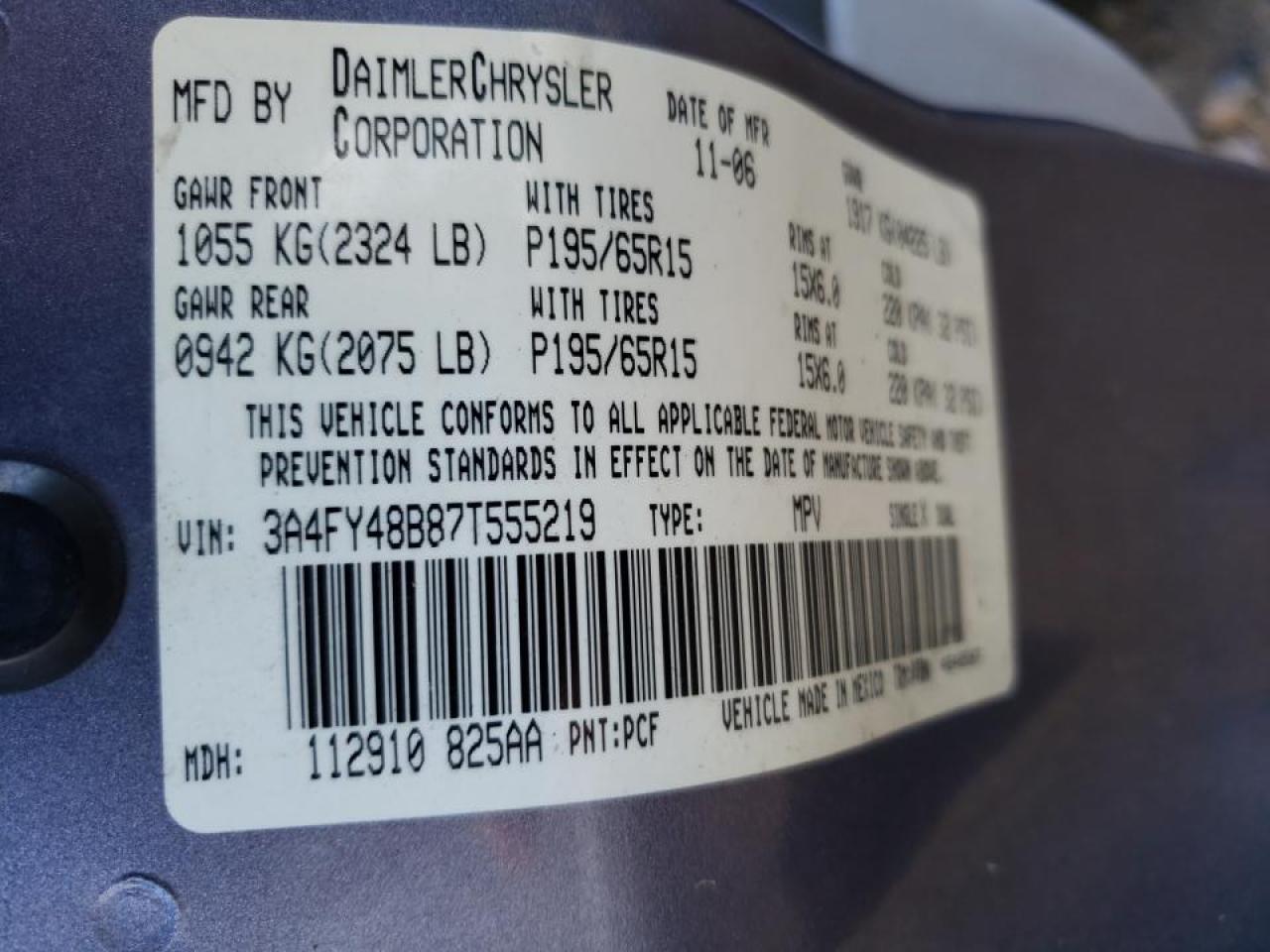 Photo 10 from auction – 2007 CHRYSLER PT CRUISER with VIN 3A4FY48B87T555219