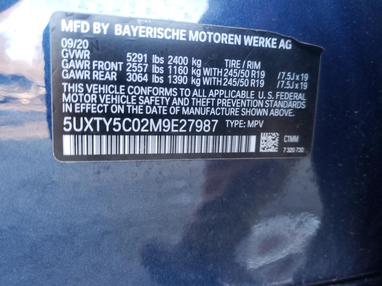 Photo 10 from auction – 2021 BMW X3 XDRIVE3 with VIN 5UXTY5C02M9E27987