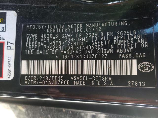 Photo 10 from auction – 2012 TOYOTA CAMRY BASE with VIN 4T1BF1FK1CU070122
