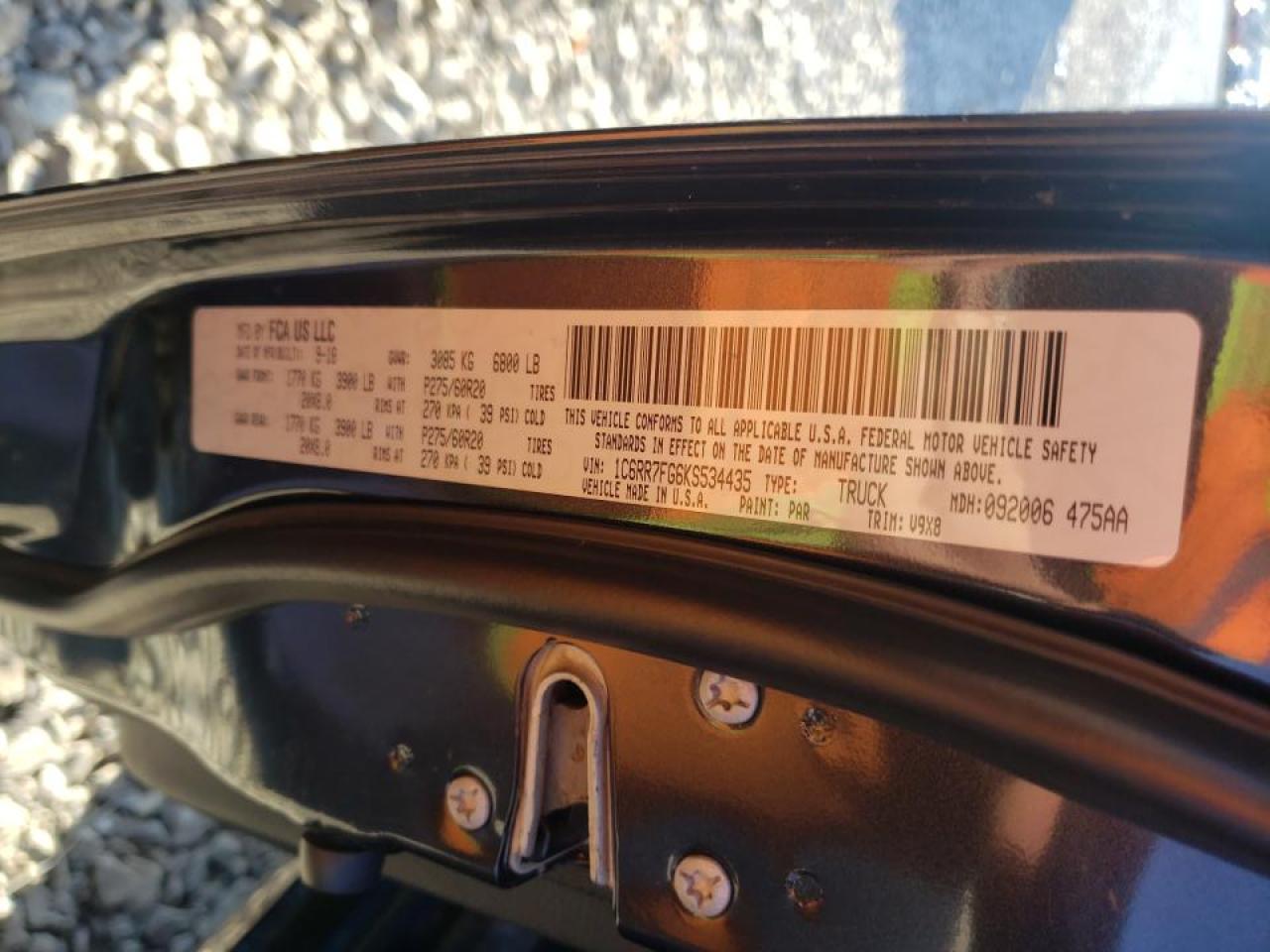 Photo 10 from auction – 2019 RAM 1500 CLASS with VIN 1C6RR7FG6KS534435