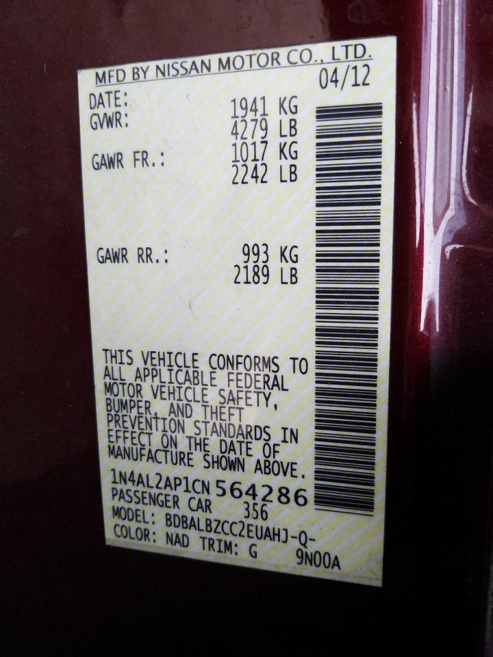 Photo 10 from auction – 2012 NISSAN ALTIMA BAS with VIN 1N4AL2AP1CN564286