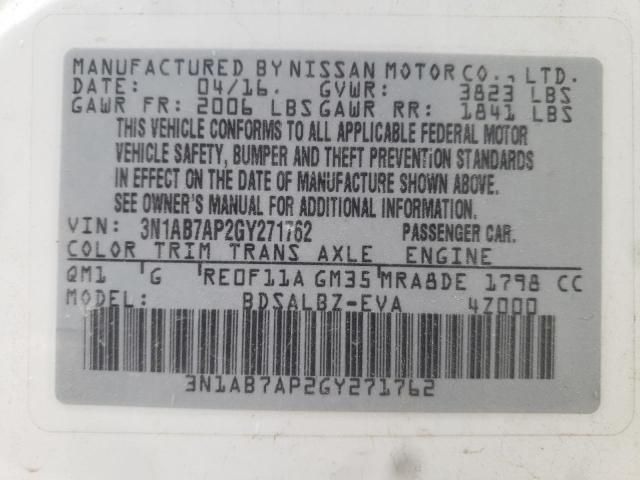 Photo 10 from auction – 2016 NISSAN SENTRA S with VIN 3N1AB7AP2GY271762