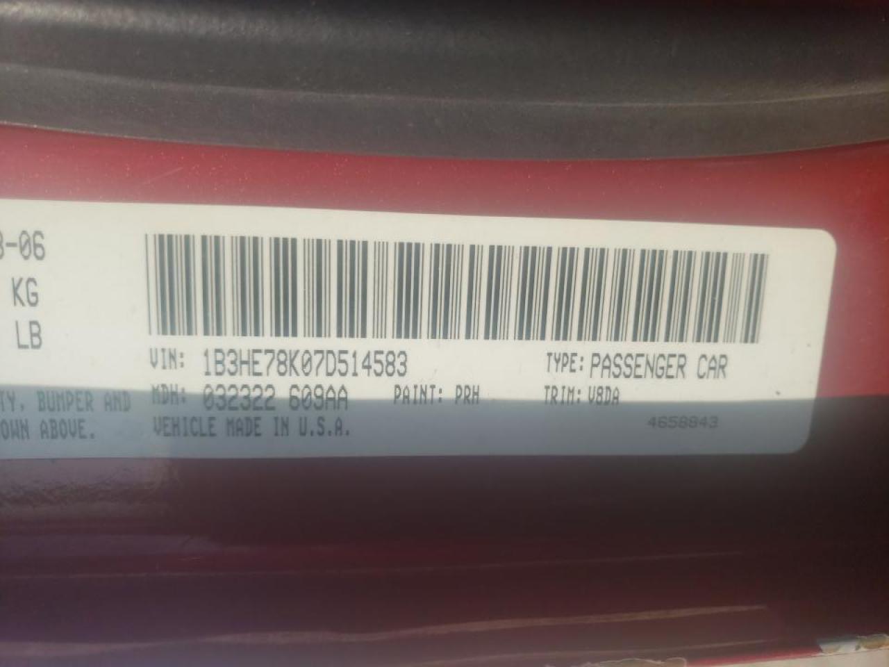 Photo 10 from auction – 2007 DODGE CALIBER R/ with VIN 1B3HE78K07D514583