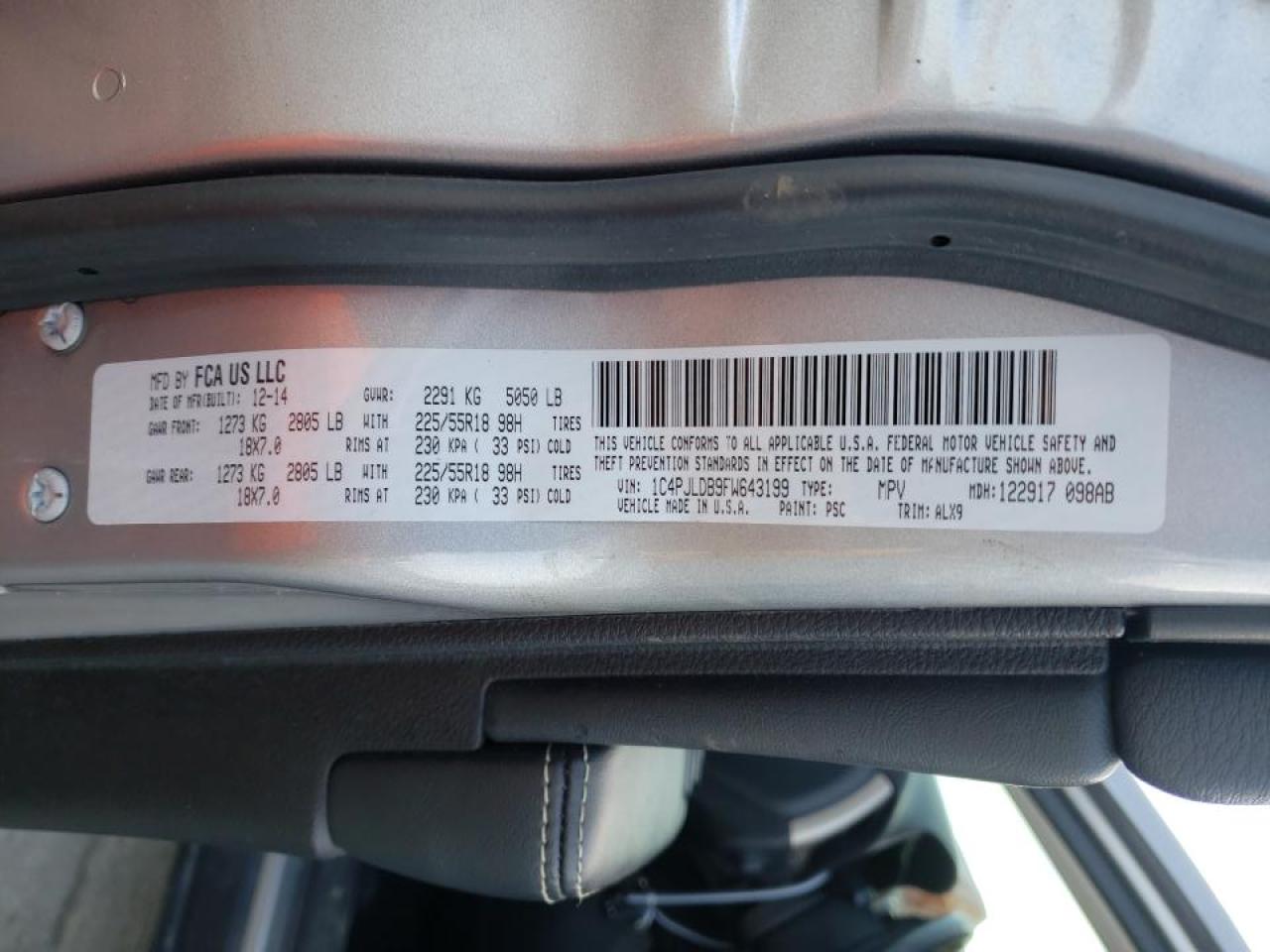 Photo 10 from auction – 2015 JEEP CHEROKEE L with VIN 1C4PJLDB9FW643199