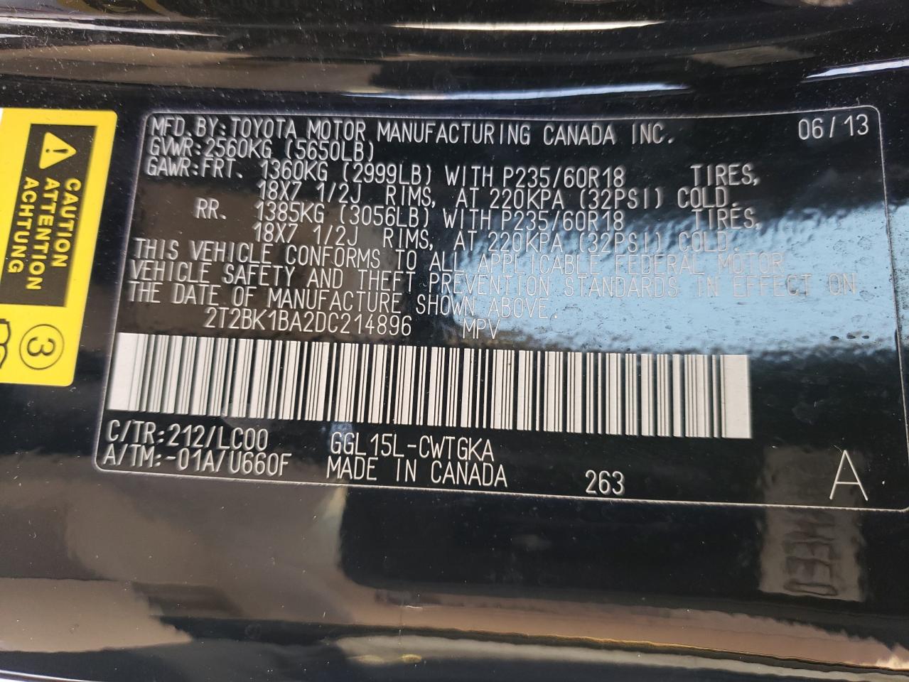 Photo 10 from auction – 2013 LEXUS RX 350 BAS with VIN 2T2BK1BA2DC214896