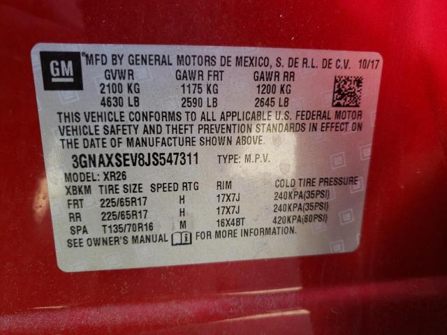 Photo 10 from auction – 2018 CHEVROLET EQUINOX LT with VIN 3GNAXSEV8JS547311