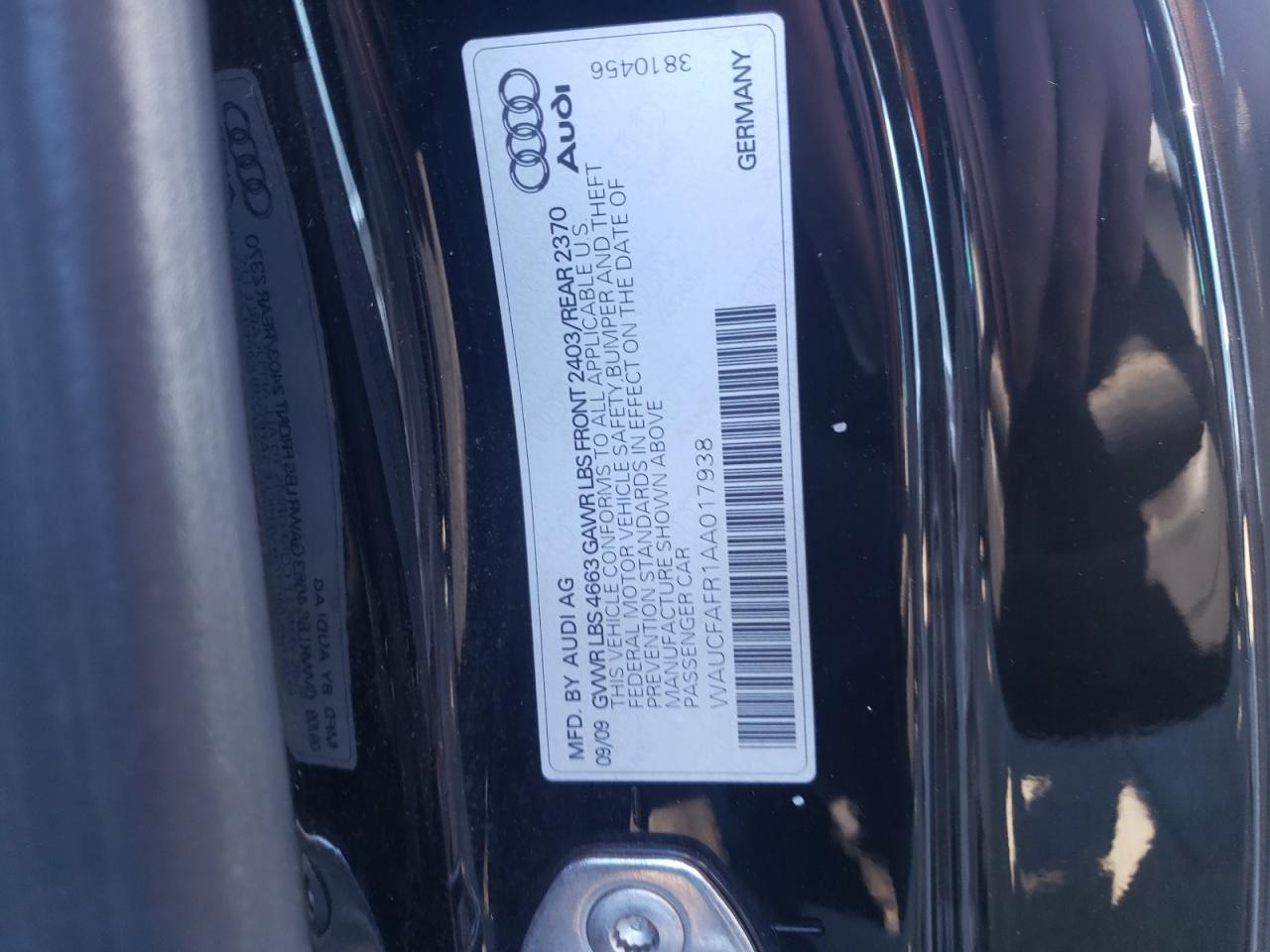 Photo 10 from auction – 2010 AUDI A5 PREMIUM with VIN WAUCFAFR1AA017938