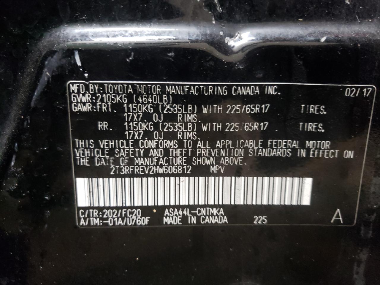 Photo 10 from auction – 2017 TOYOTA RAV4 XLE with VIN 2T3RFREV2HW606812
