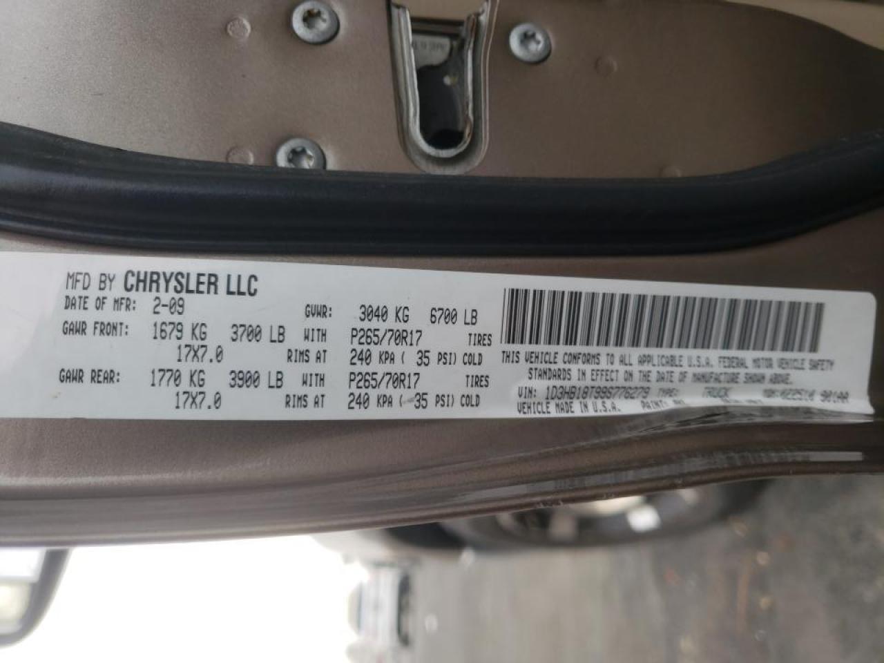 Photo 10 from auction – 2009 DODGE RAM 1500 with VIN 1D3HB18T99S776279