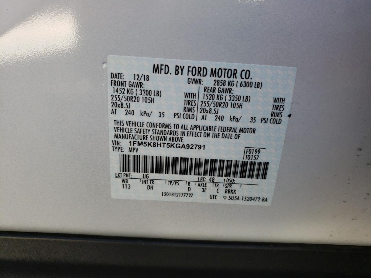 Photo 10 from auction – 2019 FORD EXPLORER P with VIN 1FM5K8HT5KGA92791