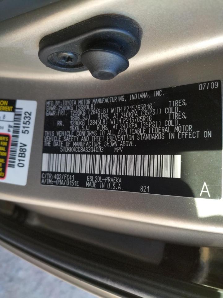 Photo 10 from auction – 2010 TOYOTA SIENNA CE with VIN 5TDKK4CC8AS304093