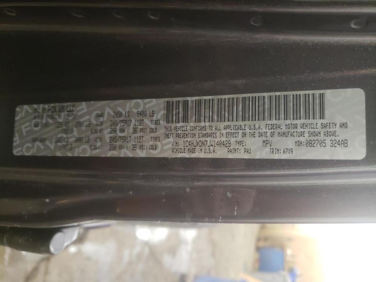 Photo 10 from auction – 2018 JEEP WRANGLER U with VIN 1C4HJXDN7JW140429