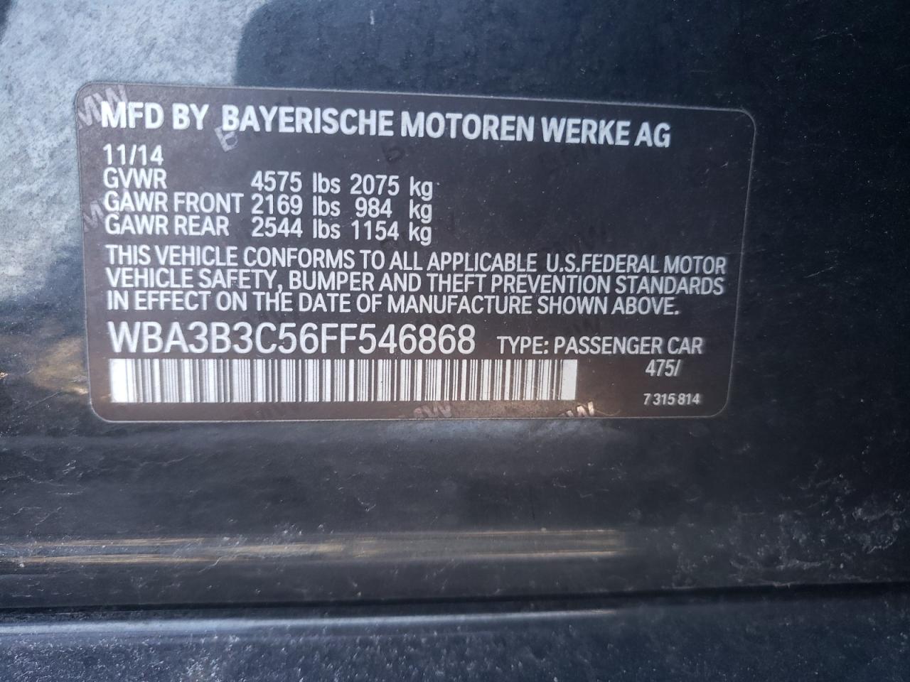 Photo 10 from auction – 2015 BMW 328 XI with VIN WBA3B3C56FF546868