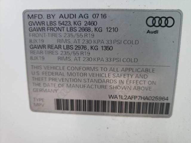 Photo 10 from auction – 2017 AUDI Q5 PREMIUM with VIN WA1L2AFP7HA025964