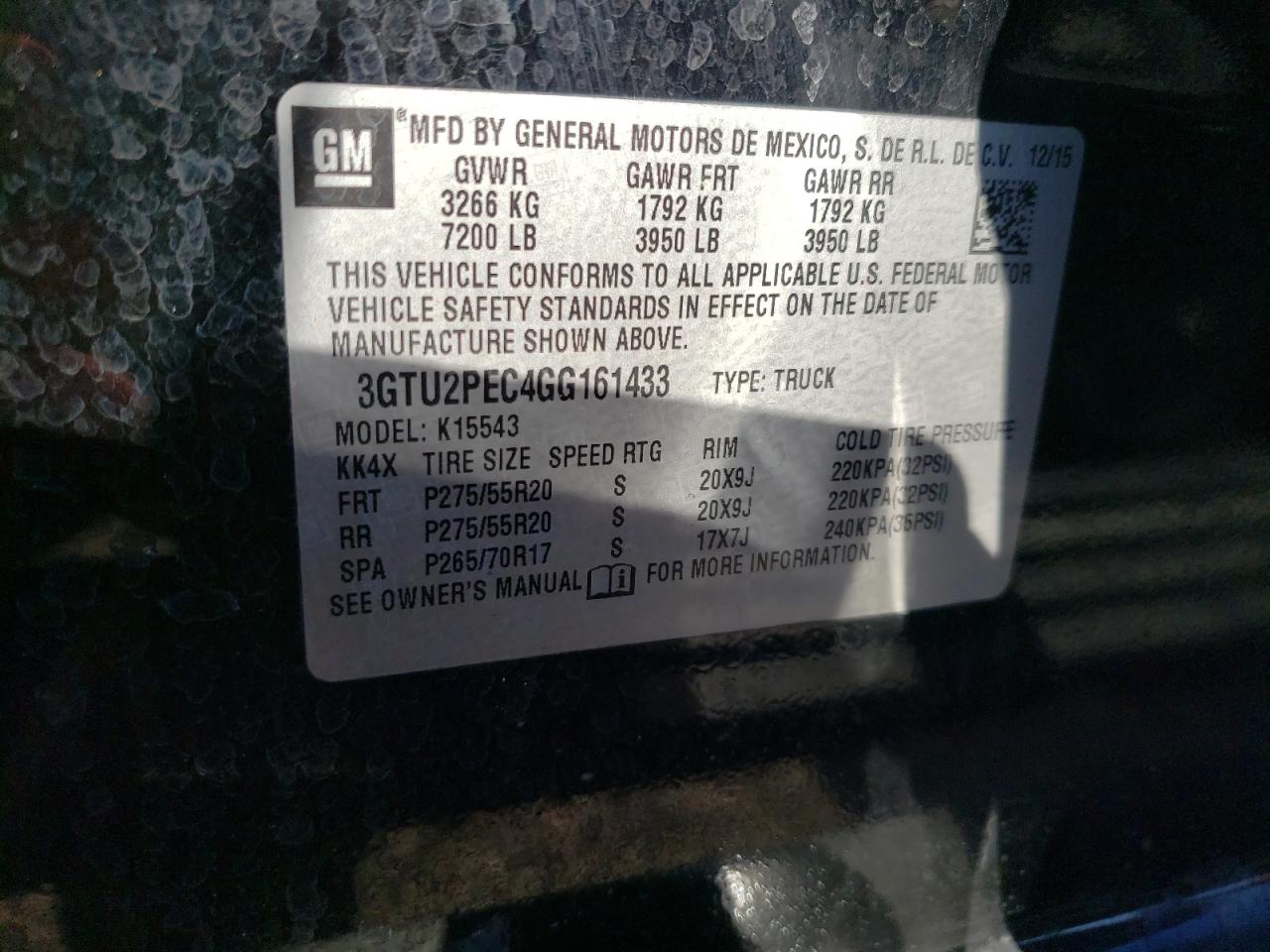 Photo 10 from auction – 2016 GMC SIERRA K15 with VIN 3GTU2PEC4GG161433