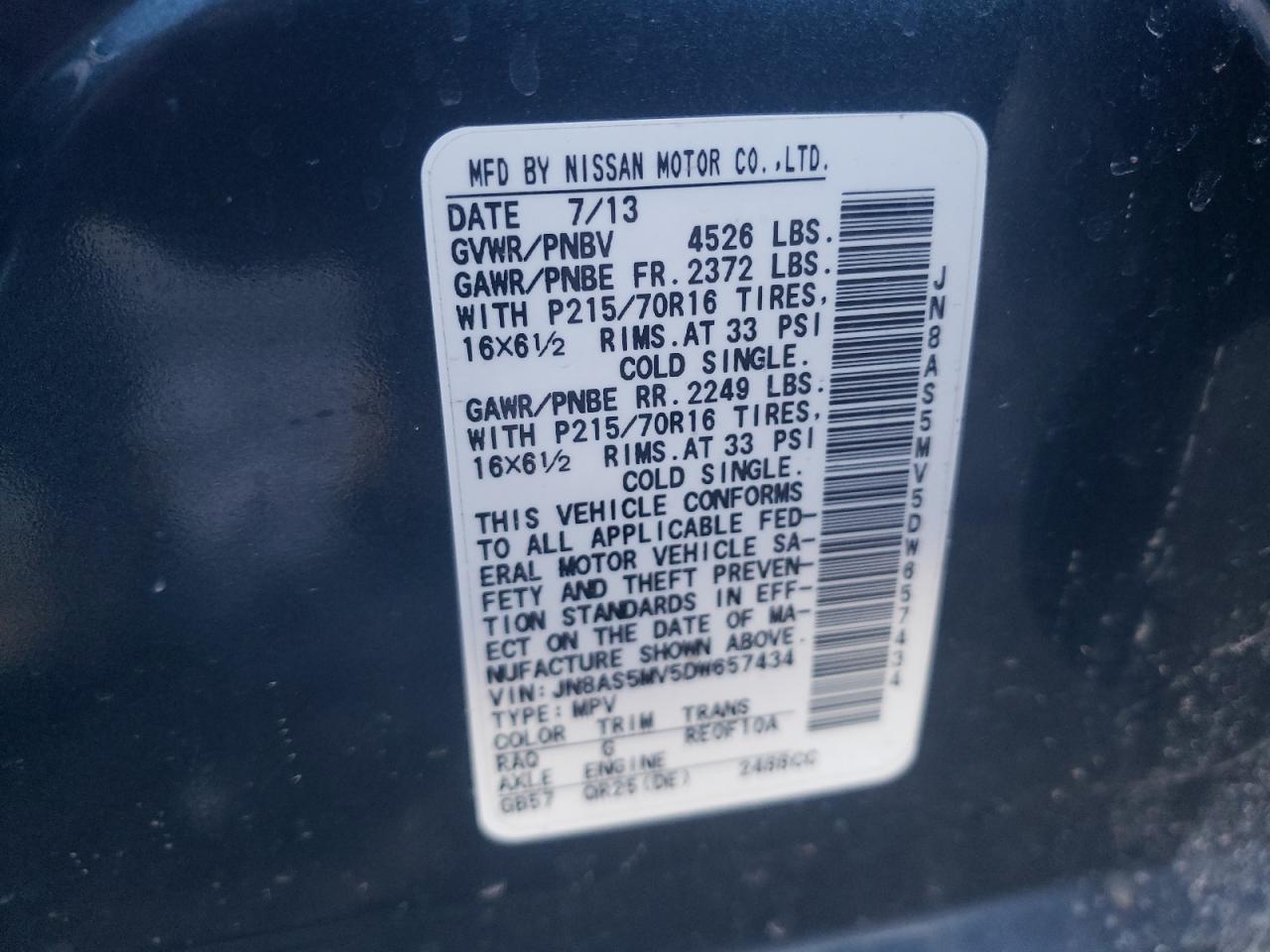 Photo 10 from auction – 2013 NISSAN ROGUE S with VIN JN8AS5MV5DW657434