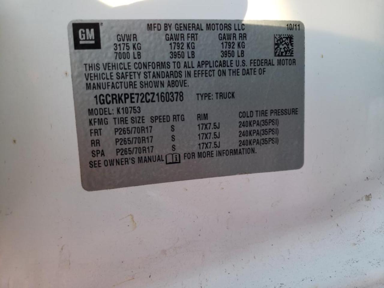 Photo 10 from auction – 2012 CHEVROLET SILVERADO with VIN 1GCRKPE72CZ160378