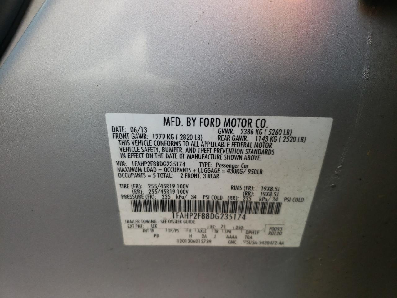Photo 10 from auction – 2013 FORD TAURUS LIM with VIN 1FAHP2F88DG235174