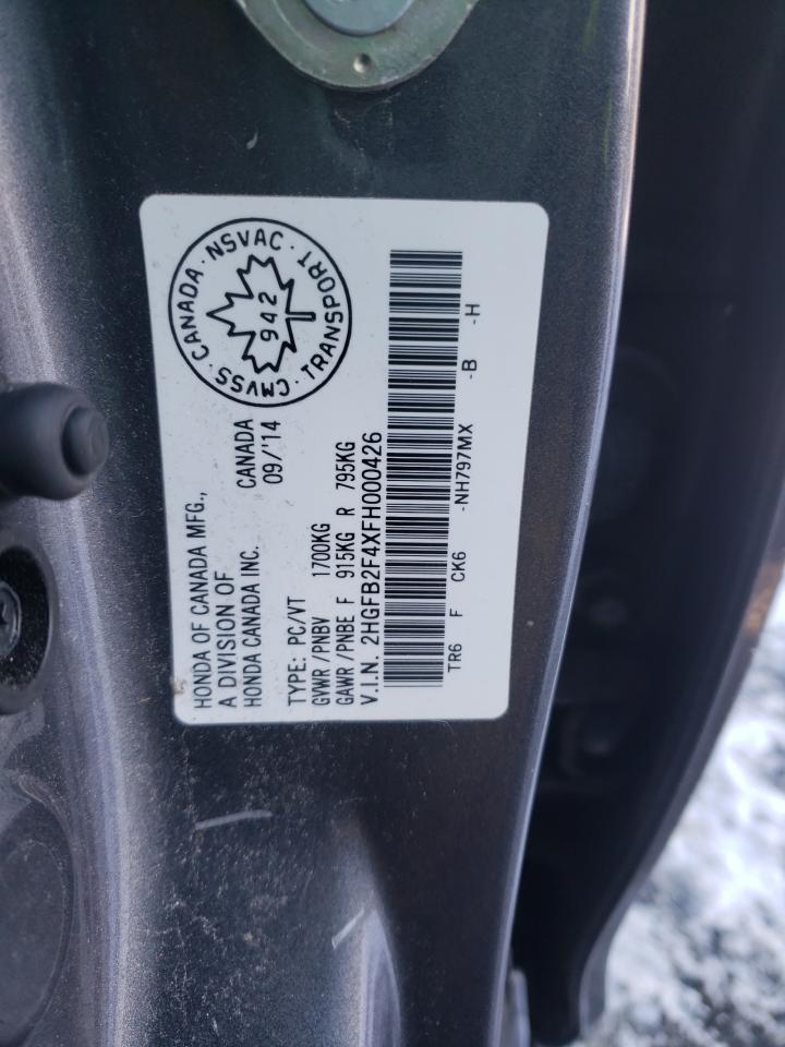 Photo 10 from auction – 2015 HONDA CIVIC LX with VIN 2HGFB2F4XFH000426
