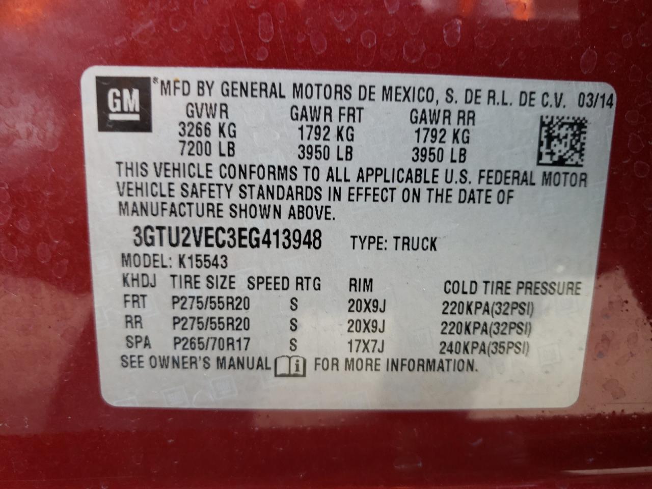 Photo 10 from auction – 2014 GMC SIERRA K15 with VIN 3GTU2VEC3EG413948