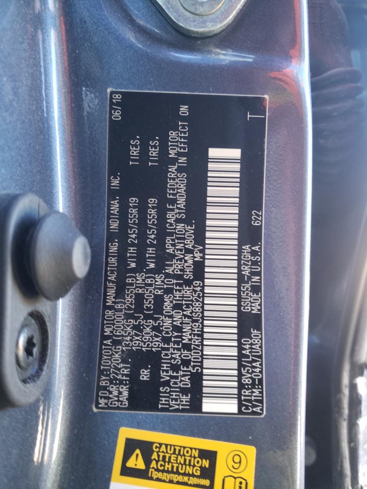 Photo 10 from auction – 2018 TOYOTA HIGHLANDER with VIN 5TDDZRFH9JS882549