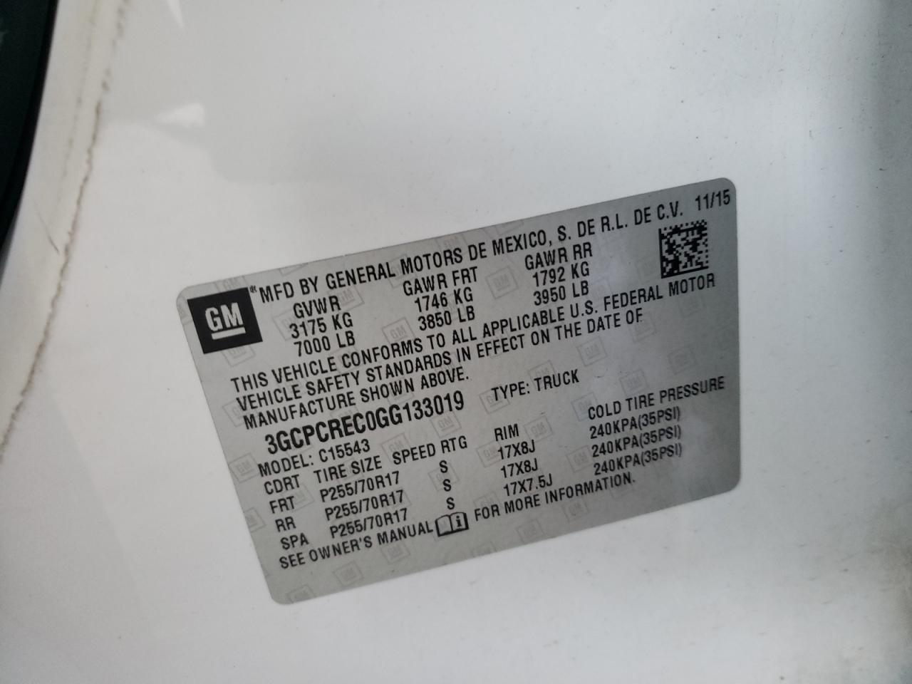 Photo 10 from auction – 2016 CHEVROLET SILVERADO with VIN 3GCPCREC0GG133019