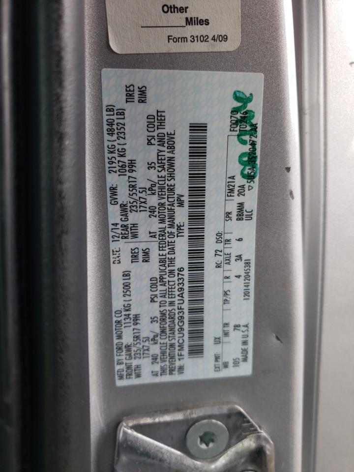 Photo 10 from auction – 2015 FORD ESCAPE SE with VIN 1FMCU9G93FUA93376