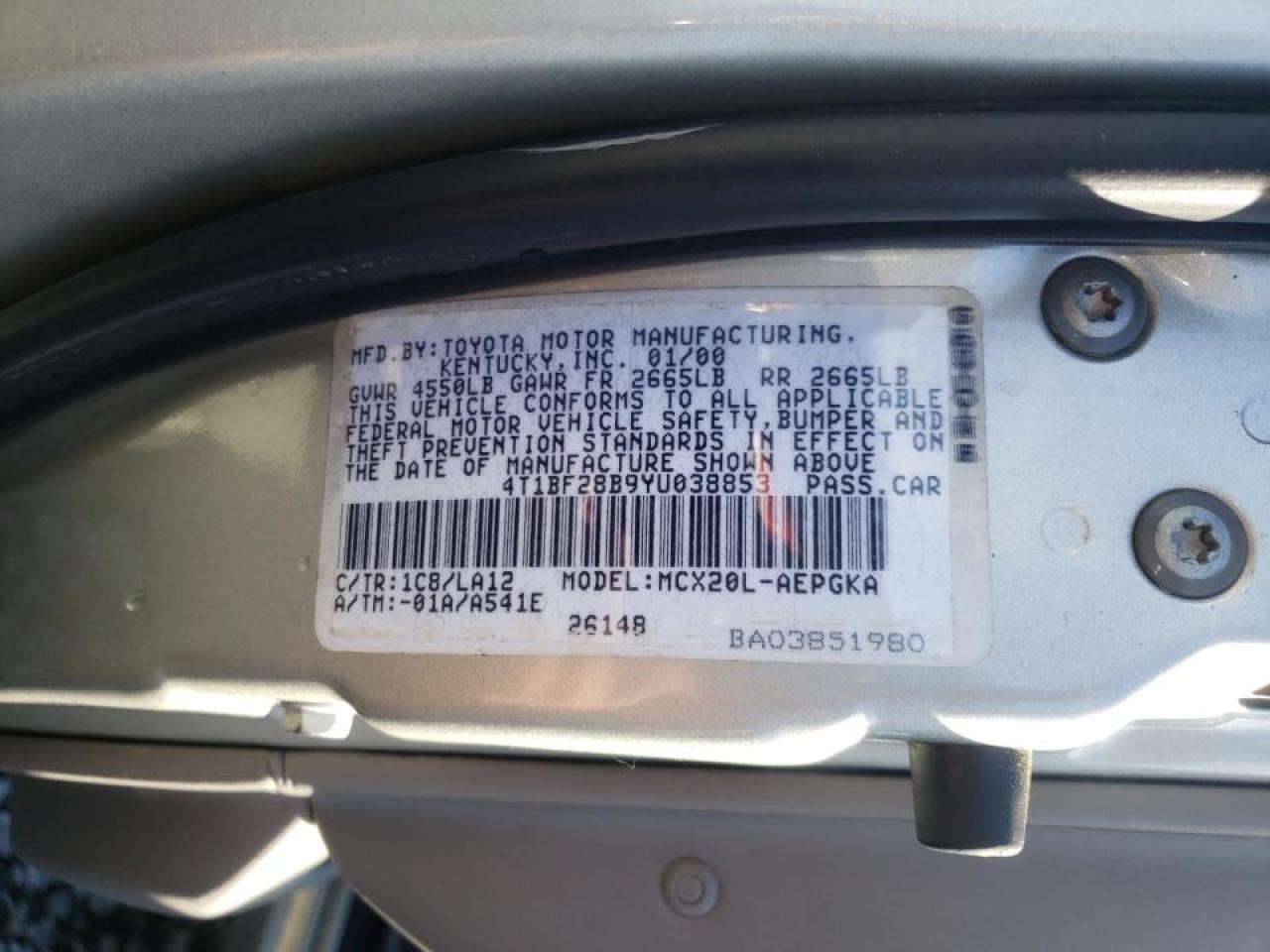 Photo 10 from auction – 2000 TOYOTA AVALON XL with VIN 4T1BF28B9YU038853