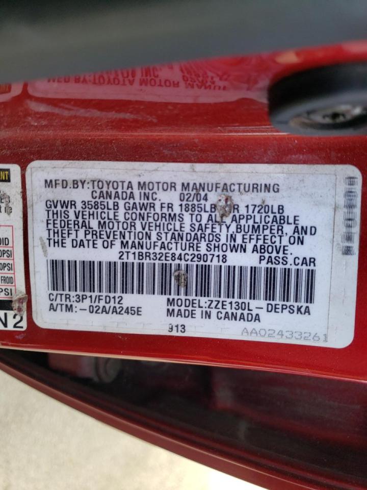 Photo 10 from auction – 2004 TOYOTA COROLLA with VIN 2T1BR32E84C290718