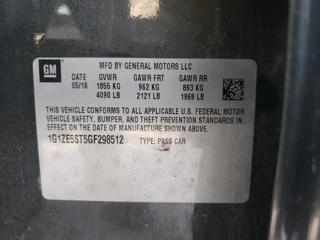 Photo 10 from auction – 2016 CHEVROLET MALIBU LT with VIN 1G1ZE5ST5GF298512