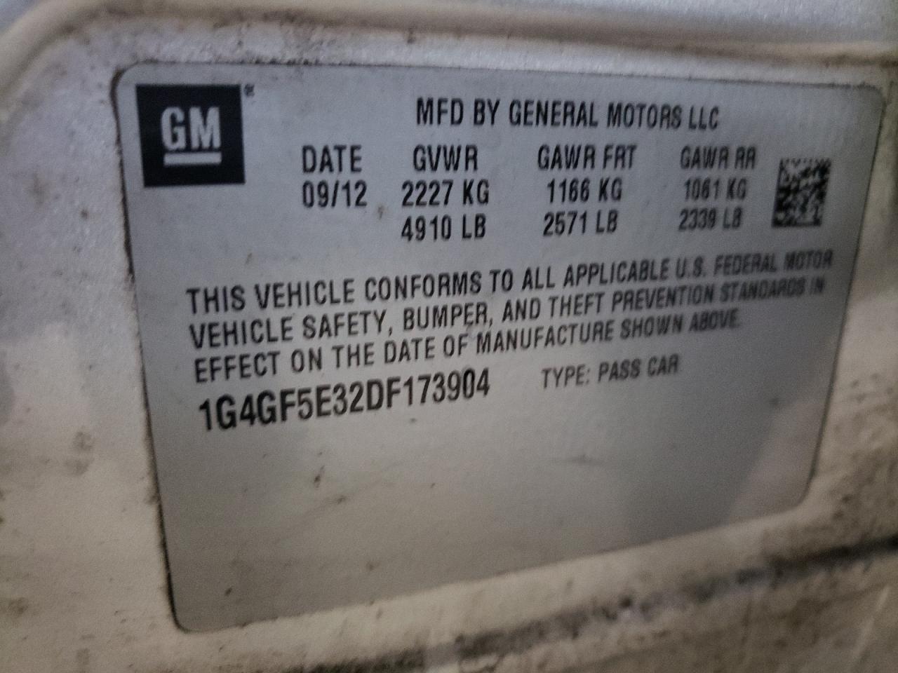 Photo 10 from auction – 2013 BUICK LACROSSE P with VIN 1G4GF5E32DF173904