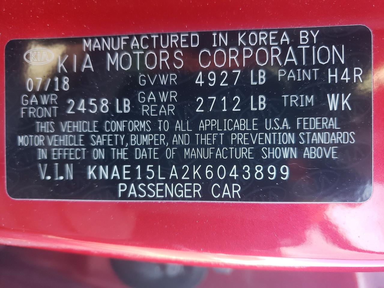 Photo 10 from auction – 2019 KIA STINGER with VIN KNAE15LA2K6043899
