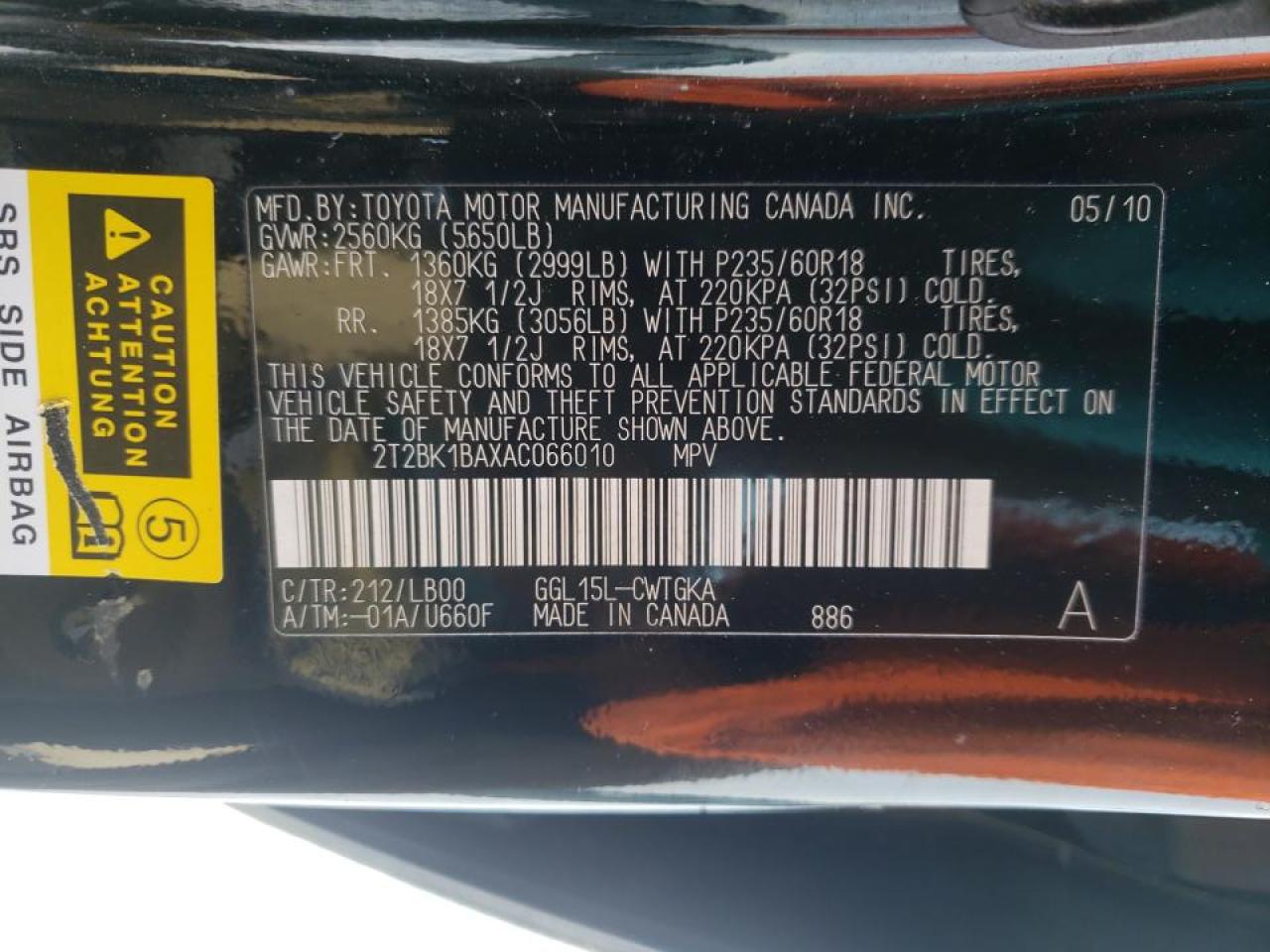 Photo 10 from auction – 2010 LEXUS RX 350 with VIN 2T2BK1BAXAC066010