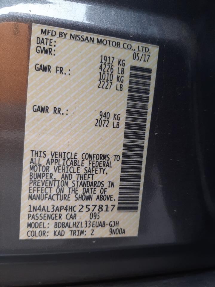 Photo 10 from auction – 2017 NISSAN ALTIMA 2.5 with VIN 1N4AL3AP4HC257817