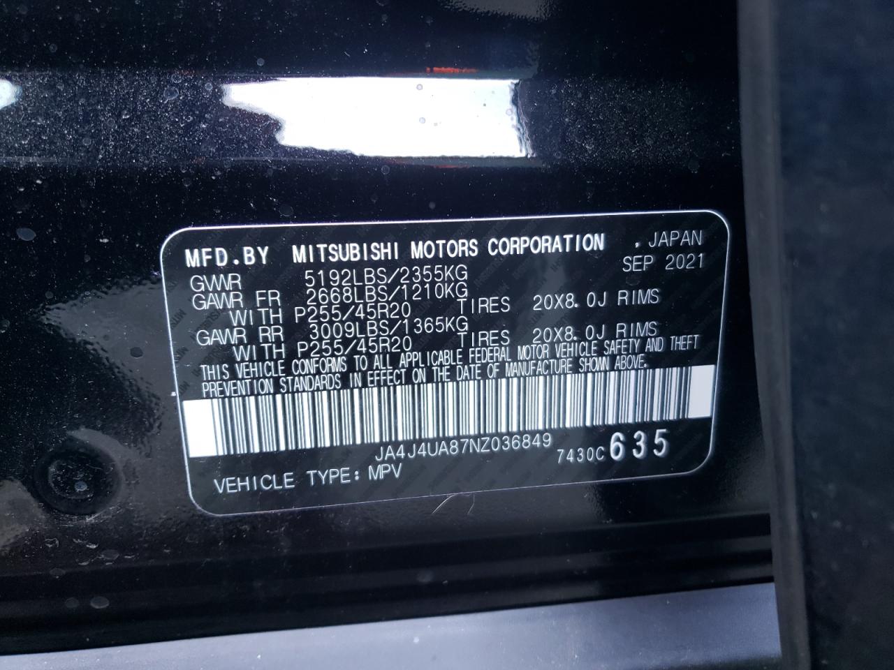 Photo 10 from auction – 2022 MITSUBISHI OUTLANDER with VIN JA4J4UA87NZ036849