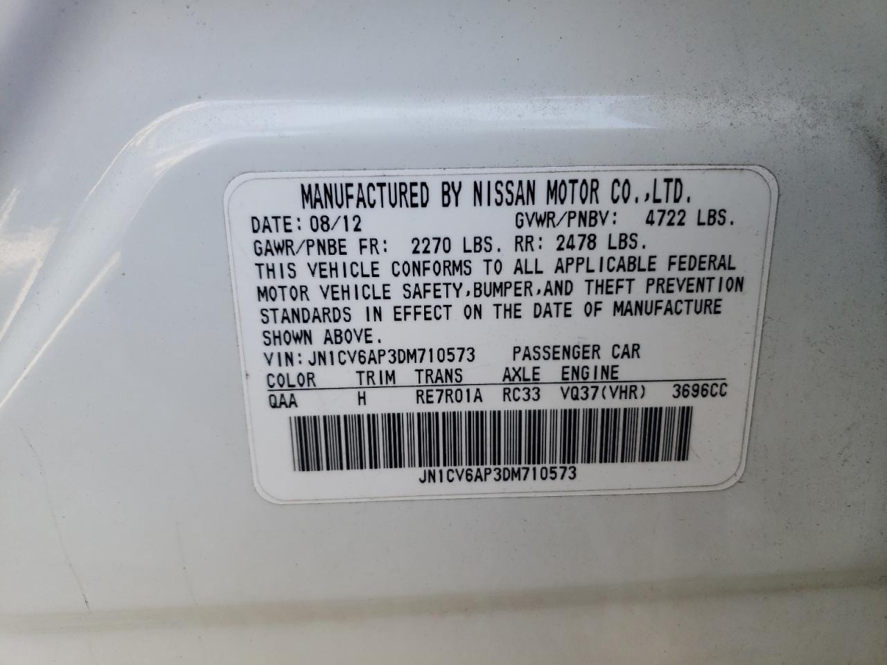 Photo 10 from auction – 2013 INFINITI G37 BASE with VIN JN1CV6AP3DM710573